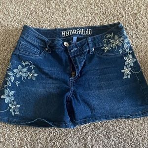 Size 6 Hydraulic “Nolita” Embroidered Blue Jean Shorts